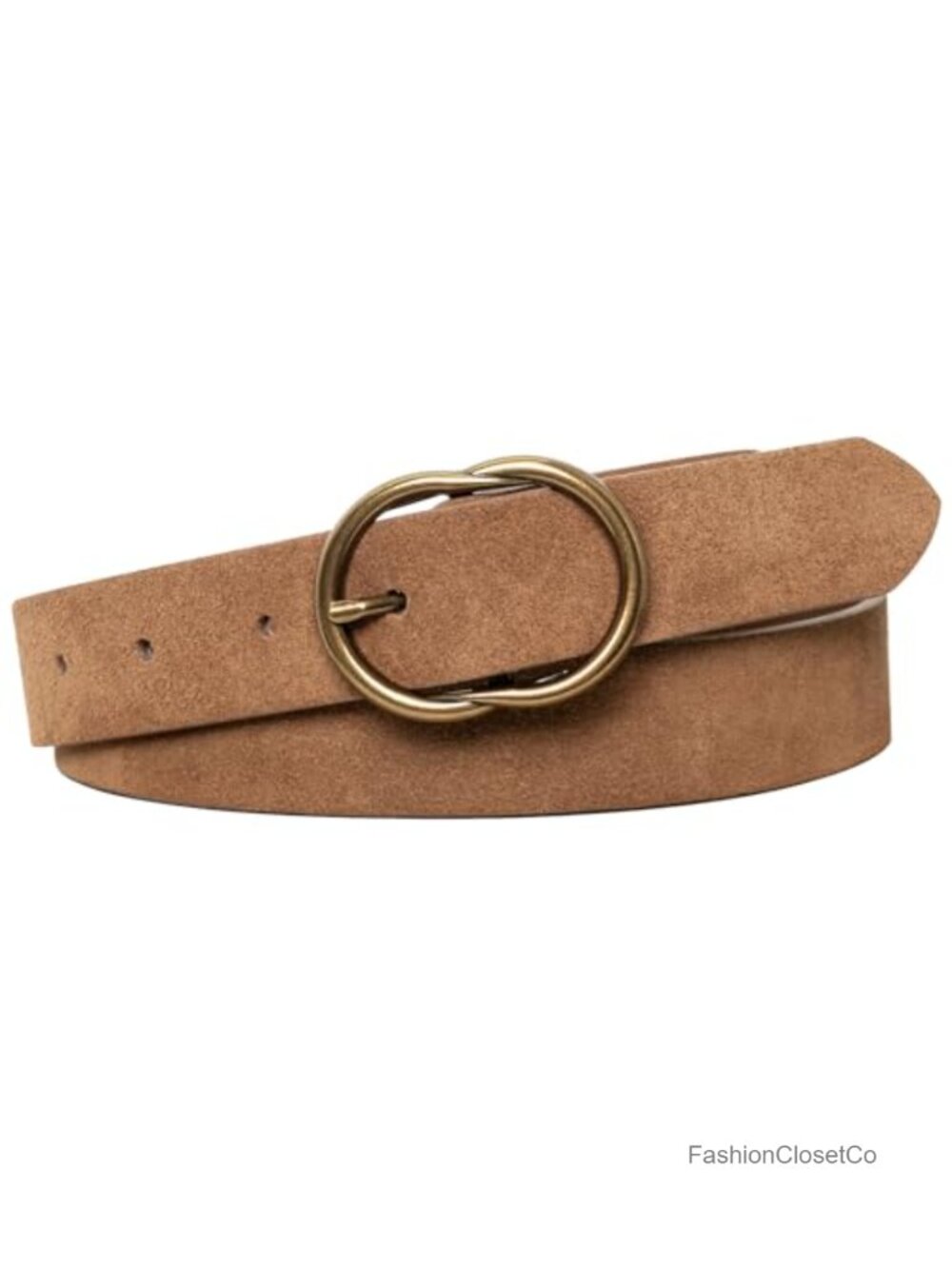 Women's Suede Leather Belt Double Ring Buckle Adjustable Casual Waist Belt
